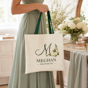 Greenery Botanical Floral Bridesmaid Tote Bag