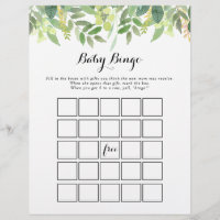 Greenery Botanical Foliage Baby Bingo Shower Game