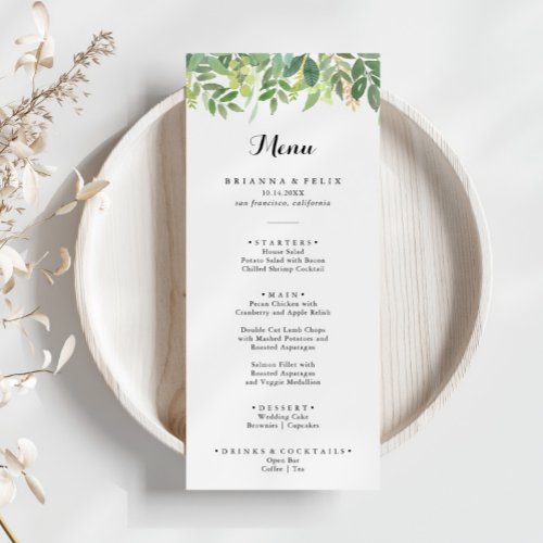 Greenery Botanical Foliage Calligraphy Dinner Menu