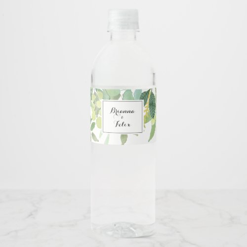 Greenery Botanical Foliage Calligraphy Wedding Water Bottle Label