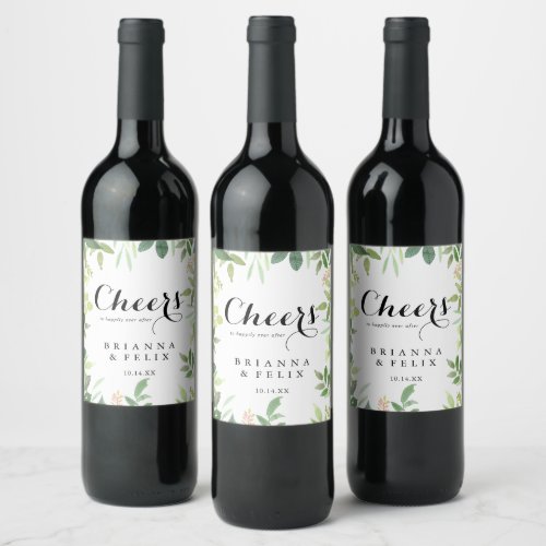 Greenery Botanical Foliage Cheers Wedding Wine Label