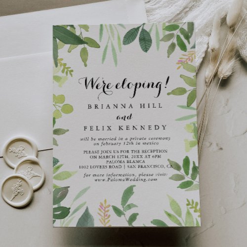 Greenery Botanical Foliage Elopement Reception Invitation