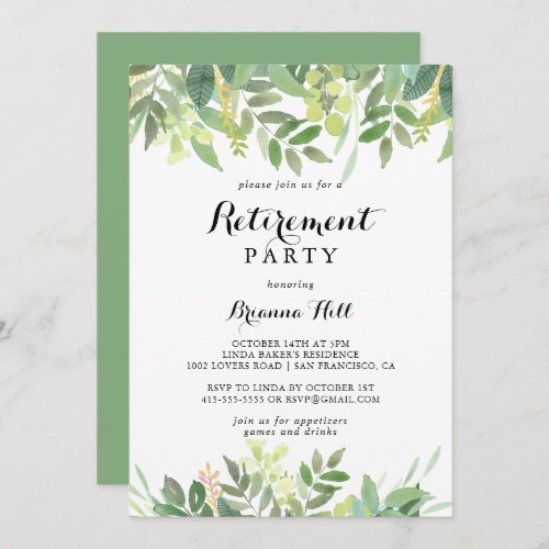 Greenery Botanical Foliage Retirement Party Invitation