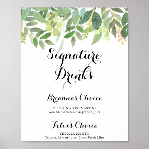 Greenery Botanical Foliage Signature Drinks Sign