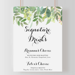 Greenery Botanical Foliage Signature Drinks Sign