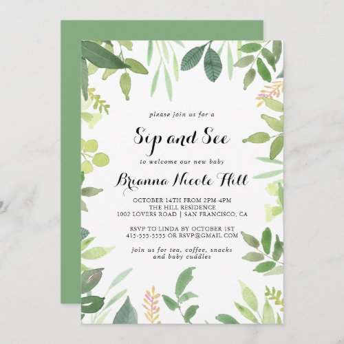 Greenery Botanical Foliage Sip and See Invitation