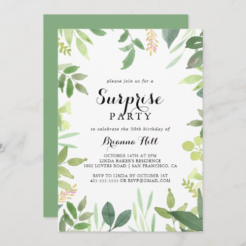 Greenery Botanical Foliage Surprise Party Invitation