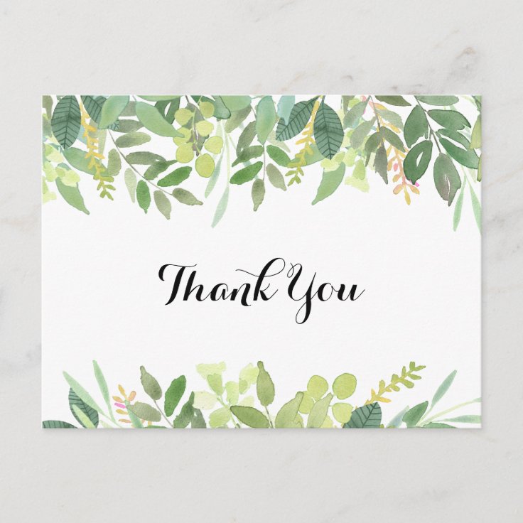 Greenery Botanical Foliage Thank You Postcard | Zazzle