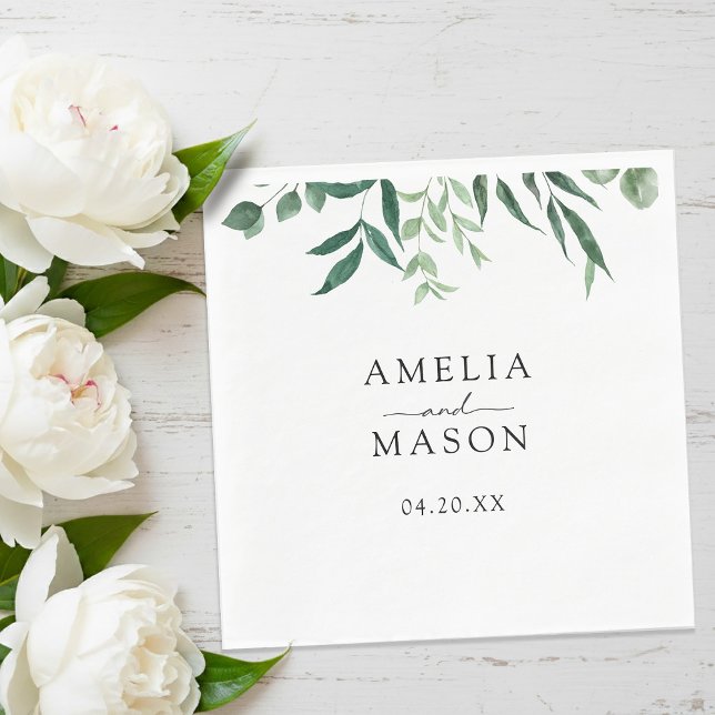 Greenery Botanical Foliage Watercolor Wedding Napkins (Greenery Botanical Foliage Watercolor Wedding Napkins)
