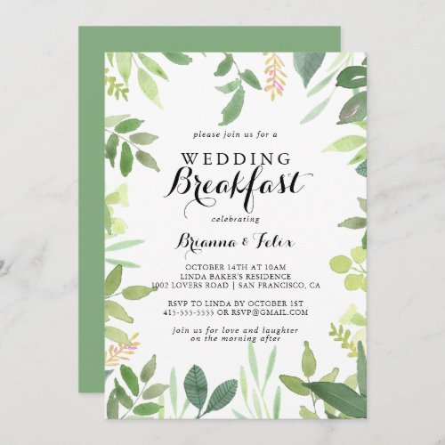 Greenery Botanical Foliage Wedding Breakfast Invitation