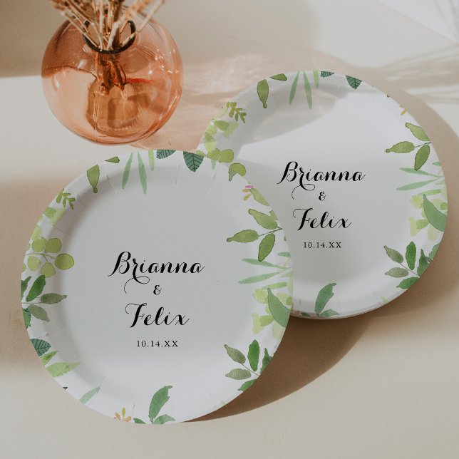 Greenery Botanical Foliage Wedding Cake Paper Plates (Creator Uploaded)