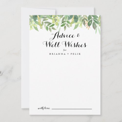 Greenery Botanical Foliage Wedding Well Wishes Advice Card