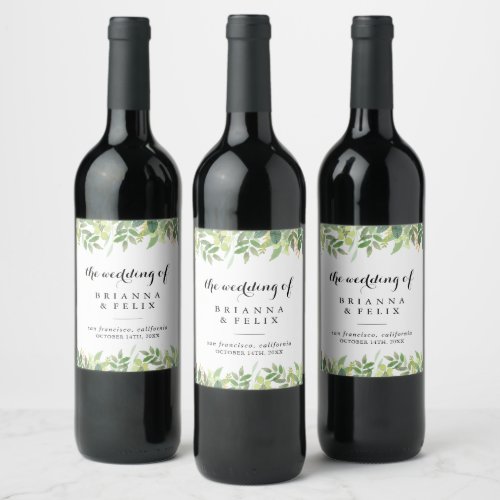 Greenery Botanical Foliage Wedding Wine Labels