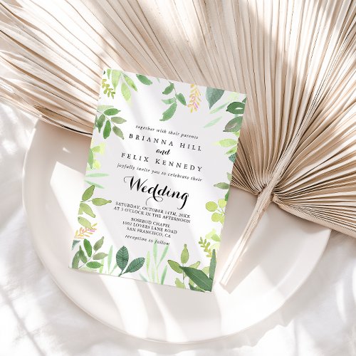 Greenery Botanical Front  Back Wedding Invitation