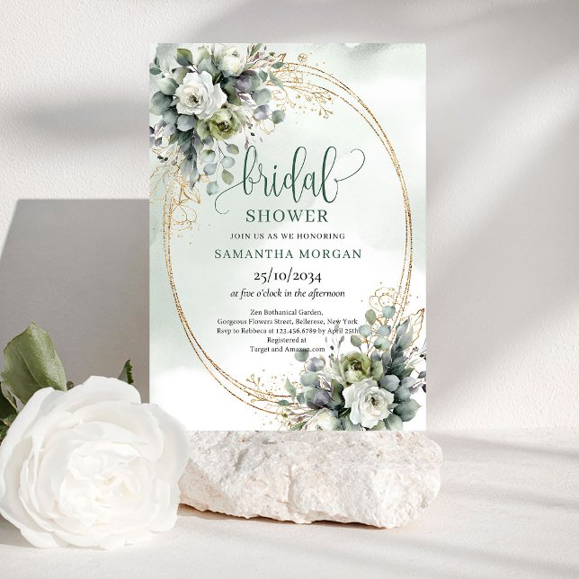 Greenery Botanical Gold Bridal Shower Invitation (Greenery Botanical Gold Bridal Shower Invitation)