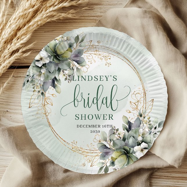 Greenery Botanical Gold Bridal Shower Paper Plates (Greenery Botanical Gold Bridal Shower Paper Plates)