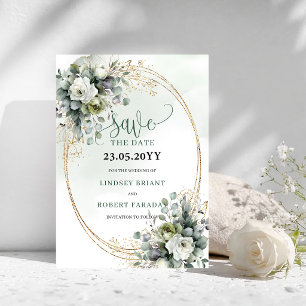 Greenery Botanical Gold Foliage Save The Date