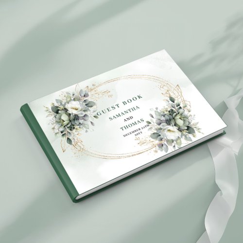 Greenery Botanical Gold Foliage Wedding Guest Book