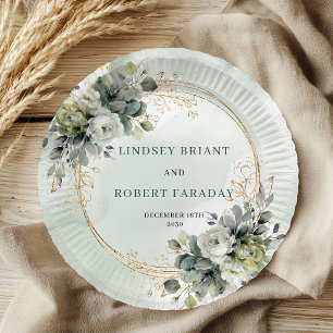 Greenery Botanical Gold Foliage Wedding Paper Plat Plates