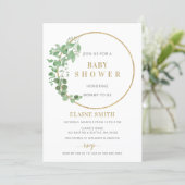 Greenery Botanical Gold Gender Neutral Baby Shower Invitation (Standing Front)