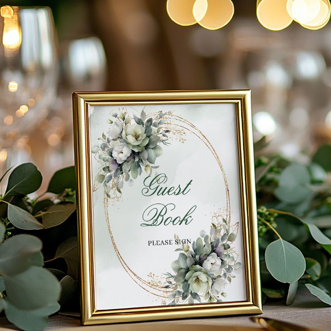Greenery Botanical Gold Guest Book Tabletop Sign (Greenery Botanical Gold Guest Book Tabletop Sign)