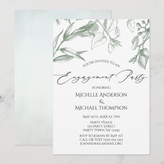 Greenery Botanical Leaves Engagement Party Invitation (Front/Back)