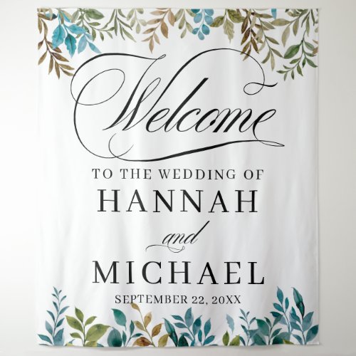 Greenery Botanical Leaves Wedding Welcome Tapestry