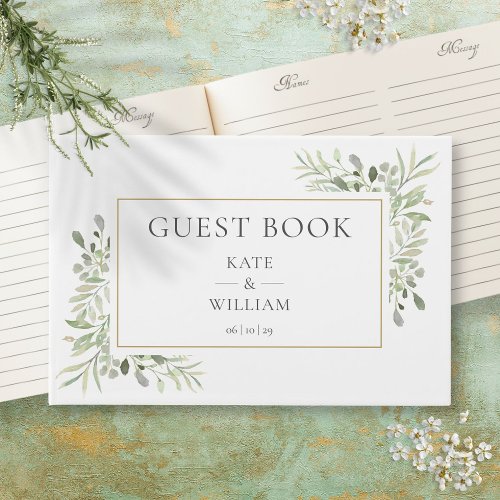 Greenery Botanical Modern Elegant Wedding Guest Book