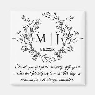 Greenery Botanical Monogram Wedding Thank You Magnet