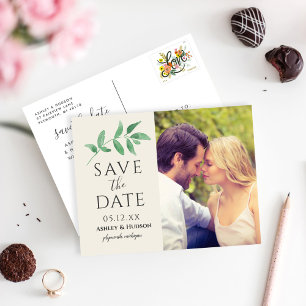 Greenery Botanical Photo Save the Date Announcement Postcard