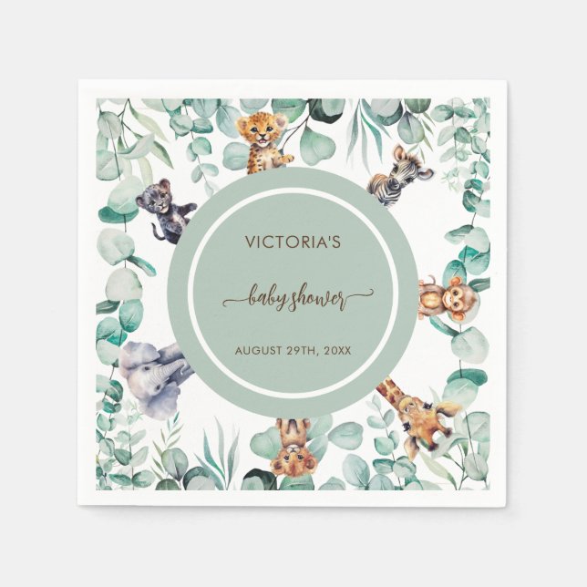 Greenery Botanical Safari Animals Baby Shower  Napkins (Front)