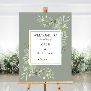 Greenery Botanical Sage Green Wedding Welcome Sign