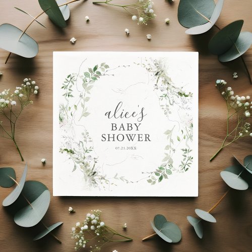 Greenery Botanical Script Baby Shower Napkins