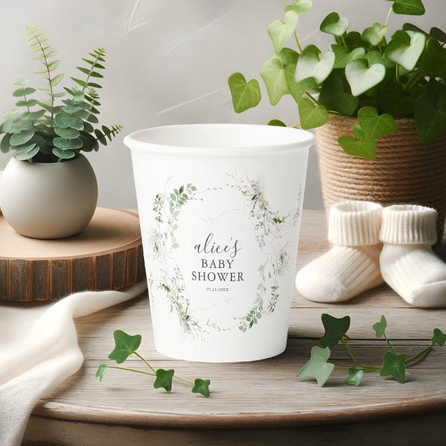 Greenery Botanical Script Baby Shower Paper Cups (Creator Uploaded)