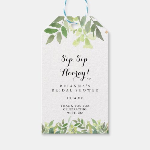 Greenery Botanical Sip Sip Hooray Bridal Shower Gift Tags