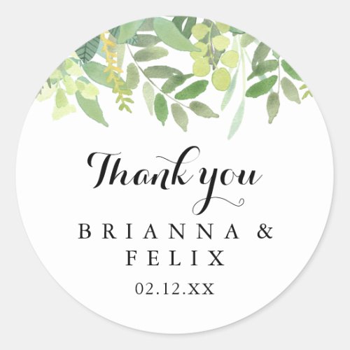 Greenery Botanical Thank You Wedding Favor Classic Round Sticker