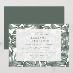 Greenery Botanical Tropical Monstera Wedding Invitation