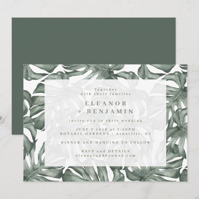Greenery Botanical Tropical Monstera Wedding Invitation (Front/Back)