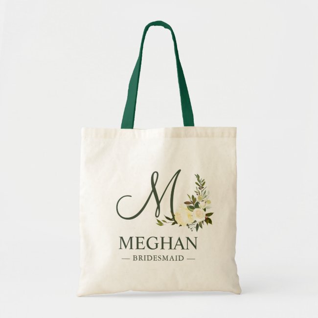 Greenery Botanical Watercolor Floral Bridesmaid Tote Bag
