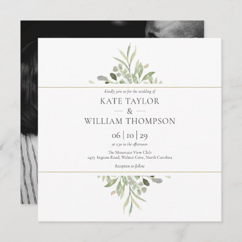 Greenery Botanical Watercolor Photo Wedding Invita Invitation