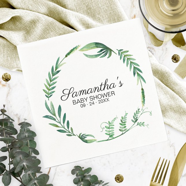 Greenery Botanical Watercolor Wreath Baby Shower Napkins (Creator Uploaded)