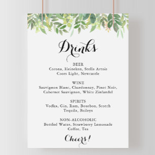 Greenery Botanical Wedding Drinks Menu Sign