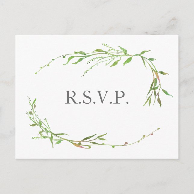 Greenery Botanical Wedding RSVP Invitation Postcard (Front)