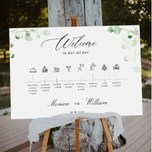Greenery Botanical Wedding Timeline Welcome Sign