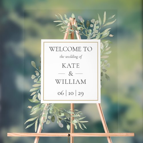 Greenery Botanical Wedding Welcome Acrylic Sign