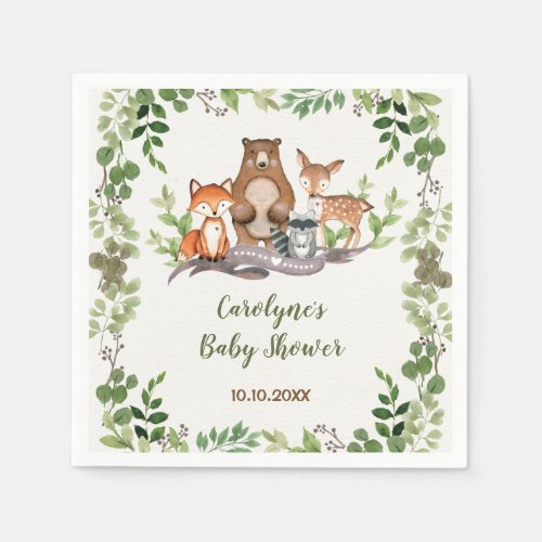 Greenery Botanical Woodland Animals Baby Shower Napkins