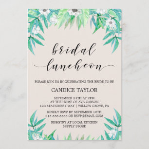 Greenery Botanical Wreath & Flower Bridal Luncheon Invitation
