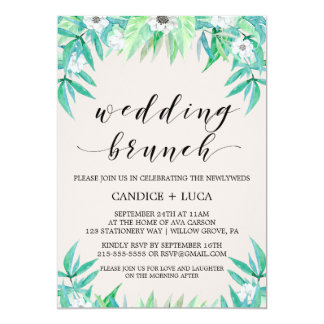 Greenery Botanical Wreath & Flowers Wedding Brunch Card