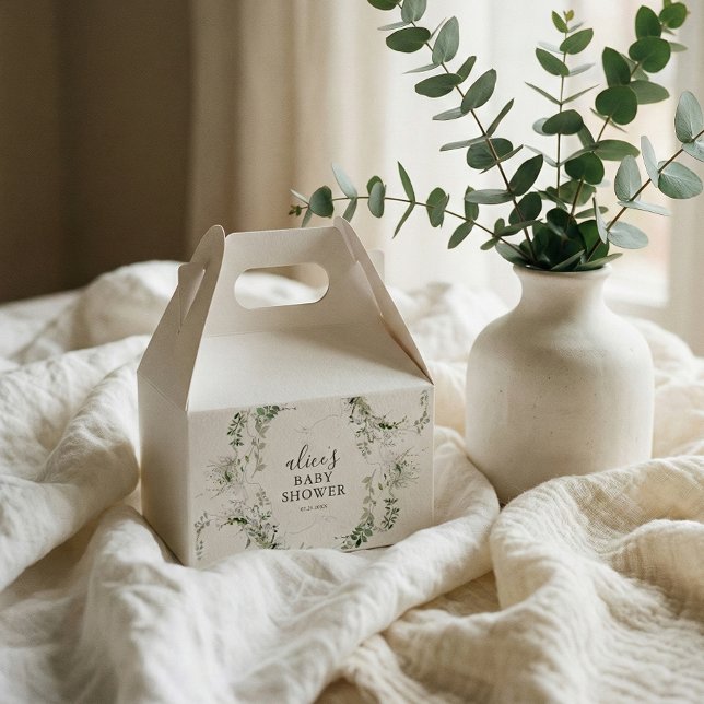 Greenery Botanical Wreath Script Baby Shower Favor Boxes (Creator Uploaded)