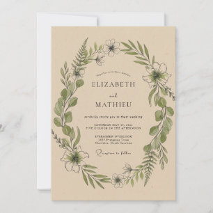 Greenery Botanical Wreath Wedding Invitation